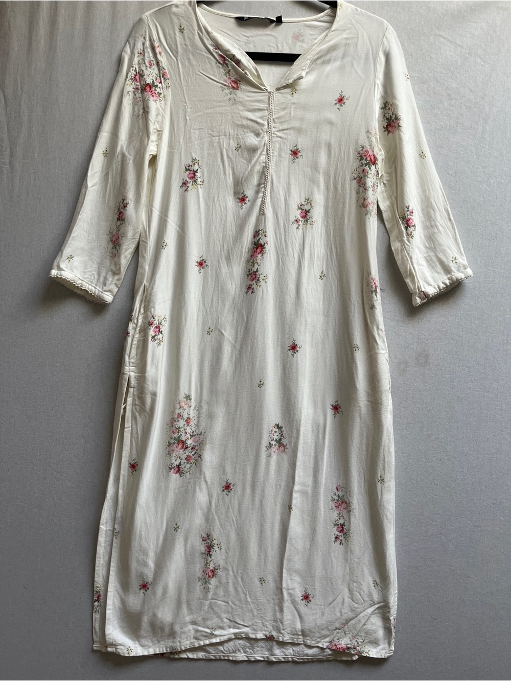 Melange White Pink Floral Midi Tunic Dress 100% Viscose Size M - Picture 2 of 11
